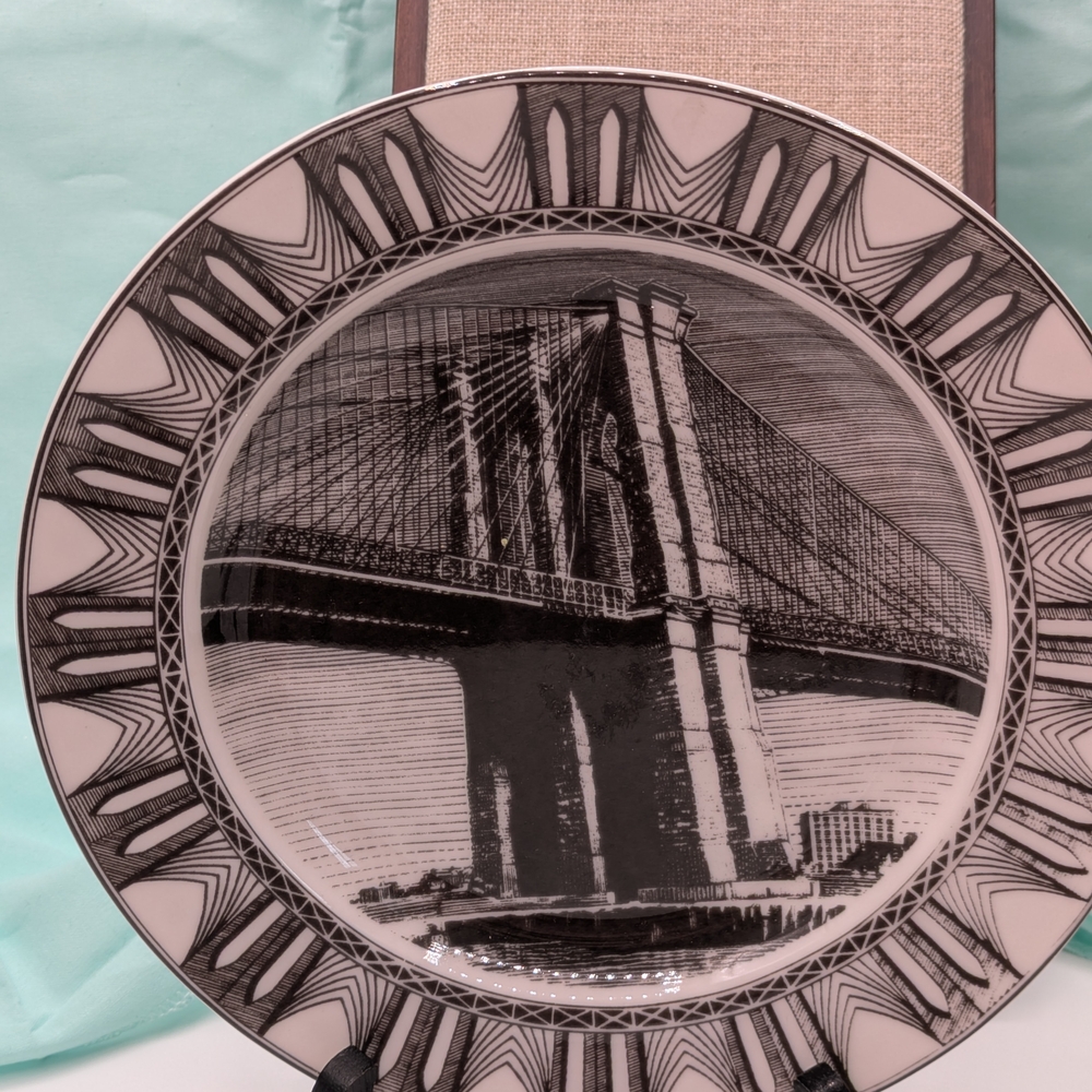 222 Fifth Black and White Brooklyn Bridge Wall Decor Plate Kent Barton